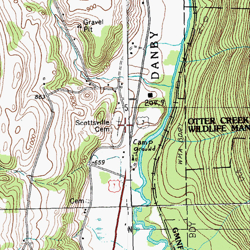 Topographic Map of Scottsville Cemetery, VT