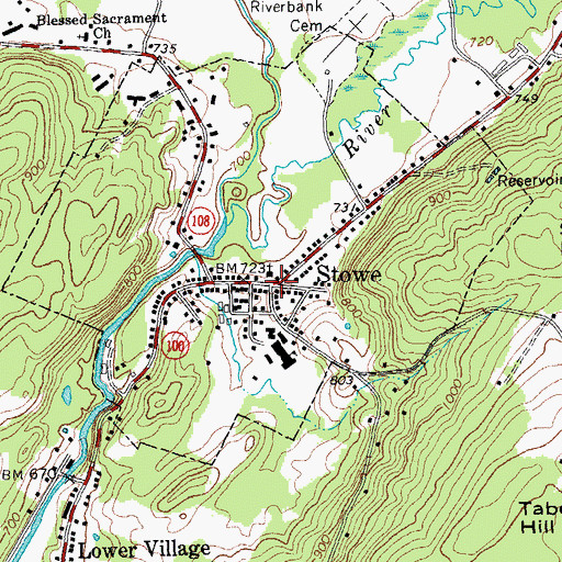 Topographic Map of Stowe, VT