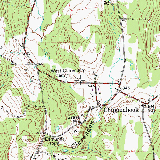 Topographic Map of West Clarendon Cemetery, VT