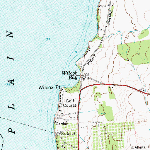 Topographic Map of Wilcox Bay, VT