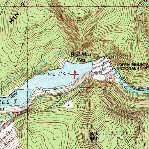 Topographic Map of Ball Mountain Lake, VT