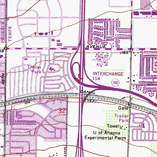 Topographic Map of Interchange One Hundred Fifty Four, AZ