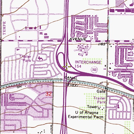 Topographic Map of Interchange One Hundred Fifty Four, AZ
