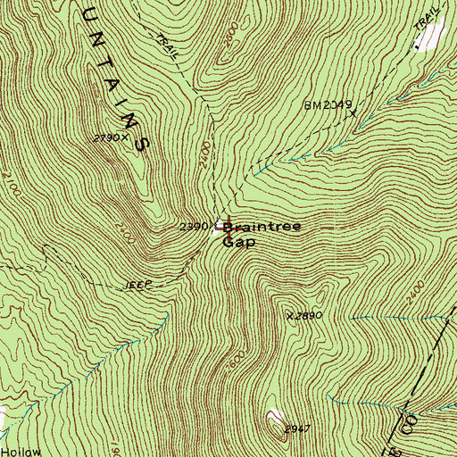 Topographic Map of Braintree Gap, VT
