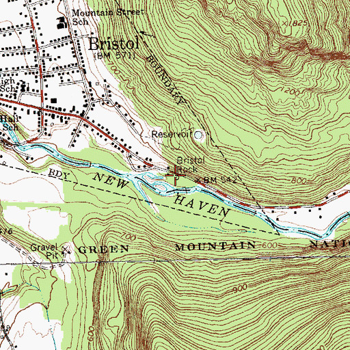 Topographic Map of Bristol Rock, VT