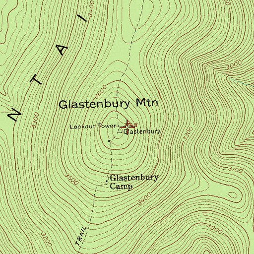 Topographic Map of Glastenbury Mountain, VT