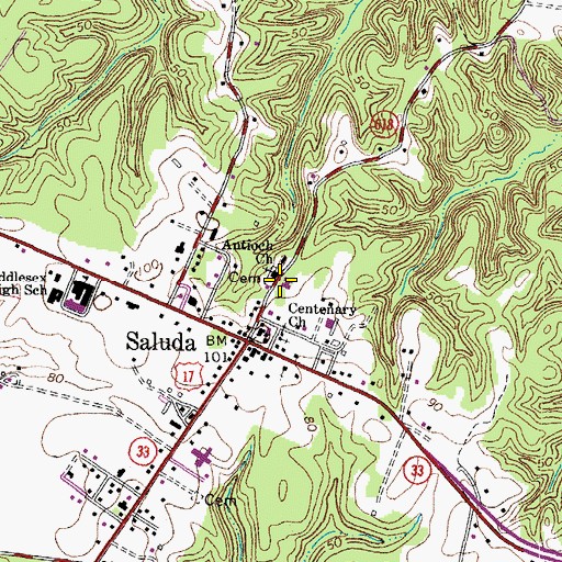 Topographic Map of Antioch Church, VA