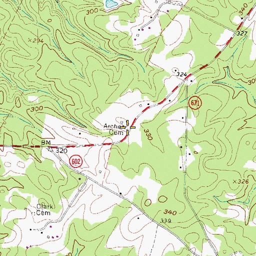Topographic Map of Archer Cemetery, VA