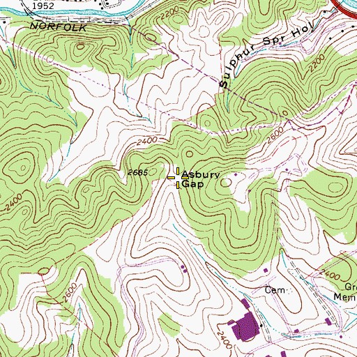 Topographic Map of Asbury Gap, VA