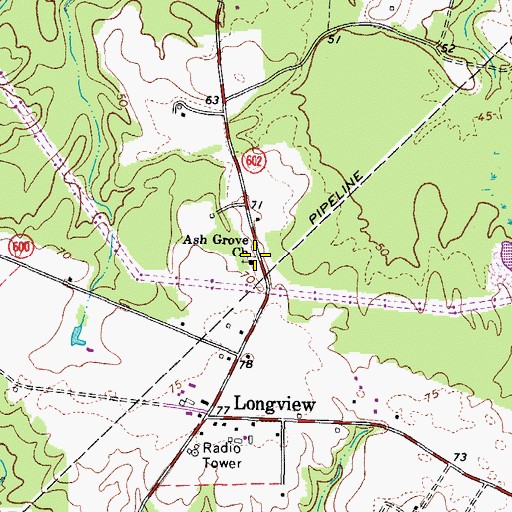 Topographic Map of Ash Grove Church, VA