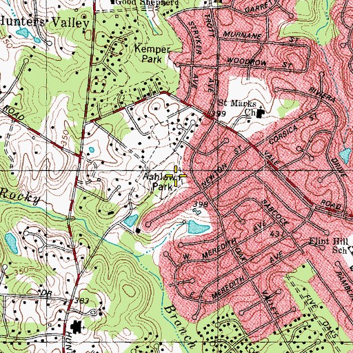 Topographic Map of Ashlawn Park, VA