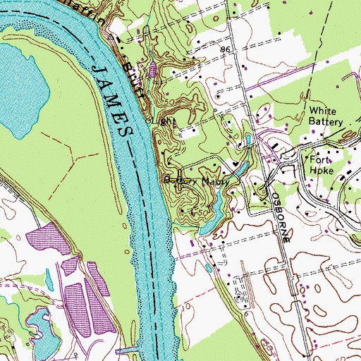 Topographic Map of Battery Maury (historical), VA