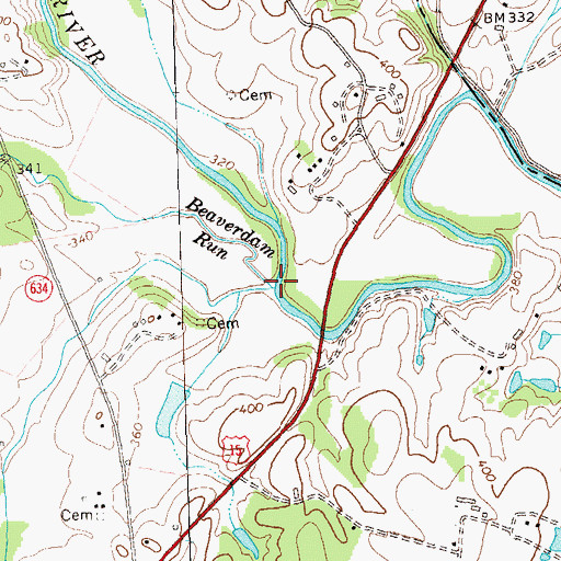 Topographic Map of Beaverdam Run, VA