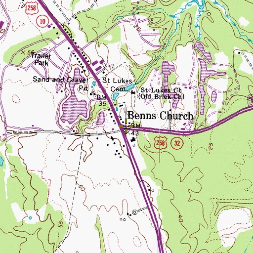 Topographic Map of Benns Church, VA