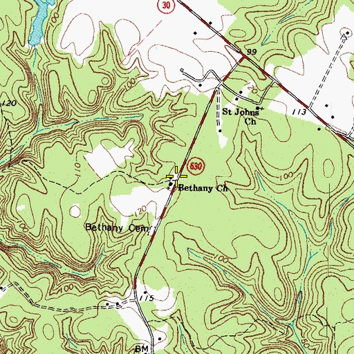 Topographic Map of Bethany Church, VA