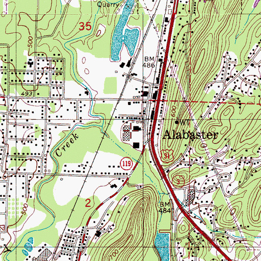 Topographic Map of Alabaster Shopping Center, AL
