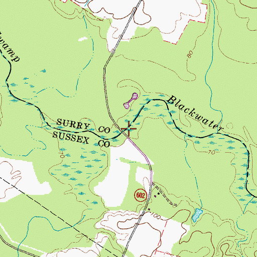 Topographic Map of Blackwater Swamp, VA