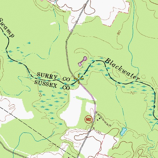 Topographic Map of Blackwater Swamp, VA