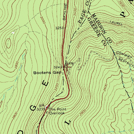 Topographic Map of Bootens Gap, VA