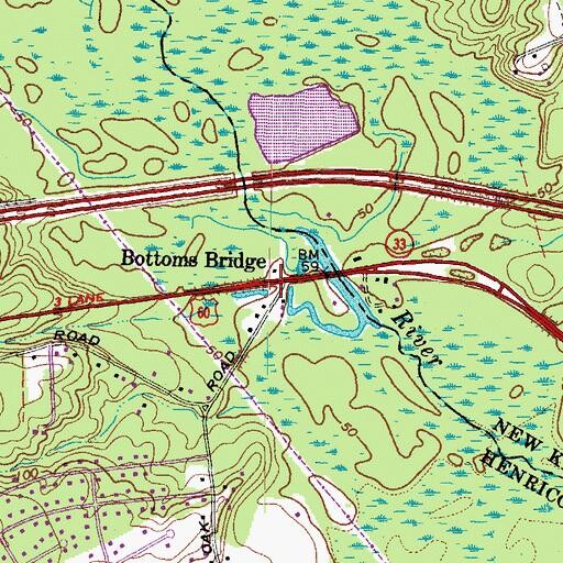 Topographic Map of Bottoms Bridge, VA