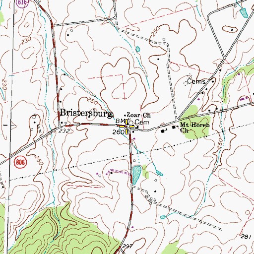 Topographic Map of Bristersburg, VA