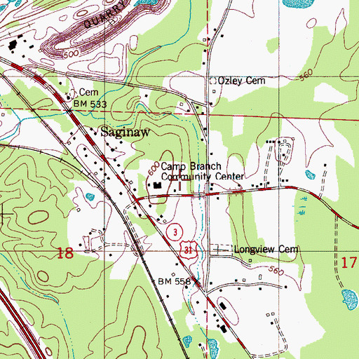 Topographic Map of Camp Branch Community Center, AL