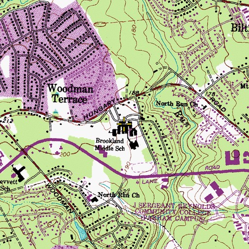 Topographic Map of Brookland Middle School, VA