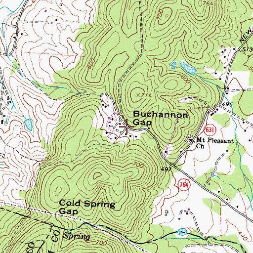 Topographic Map of Buchannon Gap, VA