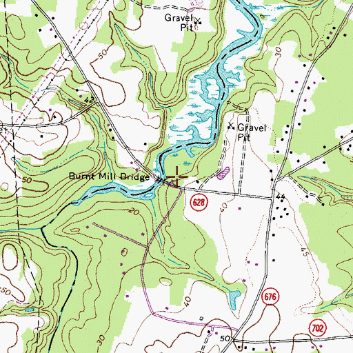 Topographic Map of Burnt Mill Bridge, VA