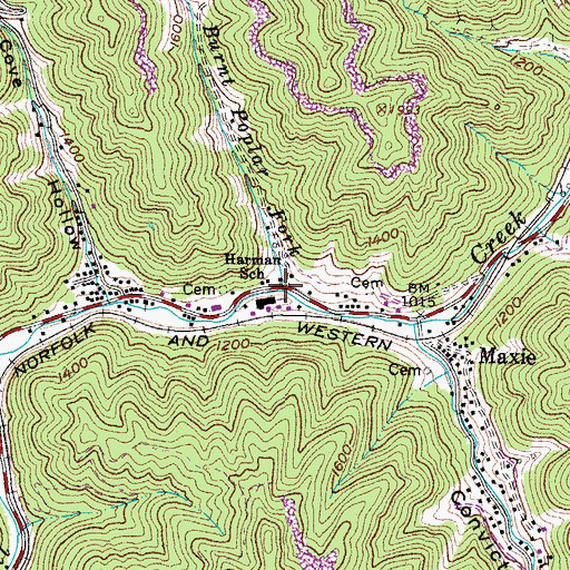 Topographic Map of Burnt Poplar Fork, VA