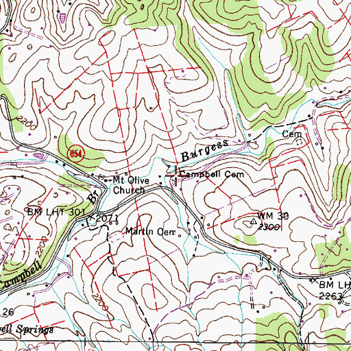 Topographic Map of Campbell Cemetery, VA