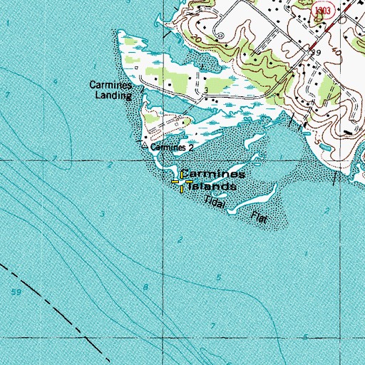 Topographic Map of Carmines Islands, VA