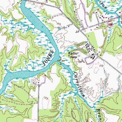 Topographic Map of Carrollton Branch, VA