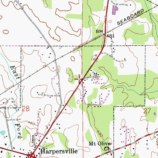 Topographic Map of Harpersville Station (historical), AL