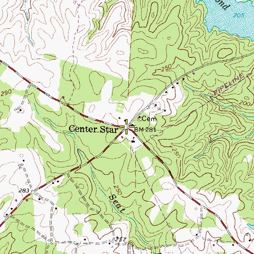 Topographic Map of Center Star, VA