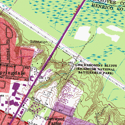 Topographic Map of Chickahominy Bluffs, VA