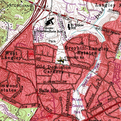 Topographic Map of Churchill Road Elementary School, VA