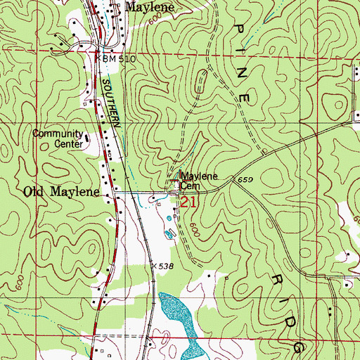 Topographic Map of Maylene Cemetery, AL