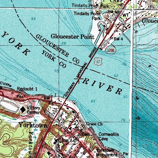 Topographic Map of Coleman Memorial Bridge, VA