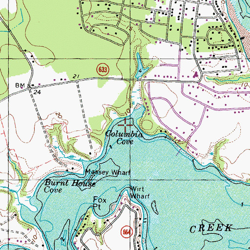 Topographic Map of Columbia Cove, VA