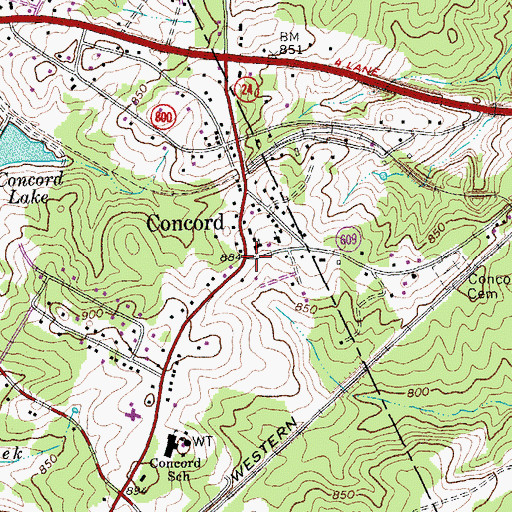 Topographic Map of Concord, VA