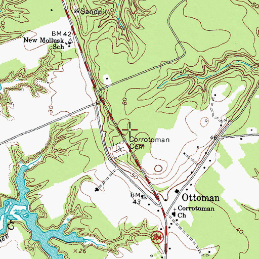 Topographic Map of Corrotoman Cemetery, VA