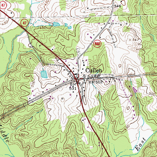 Topographic Map of Cullen, VA