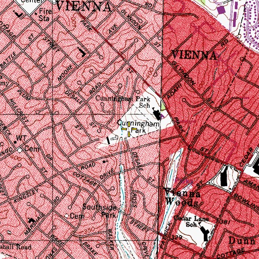Topographic Map of Cunningham Park, VA