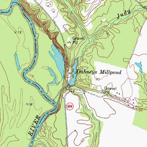 Topographic Map of Dabneys Millpond, VA