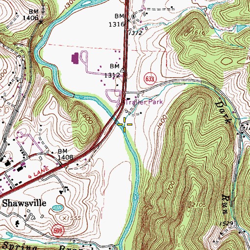 Topographic Map of Dark Run, VA