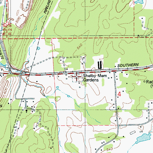 Topographic Map of Shelby Memorial Gardens, AL