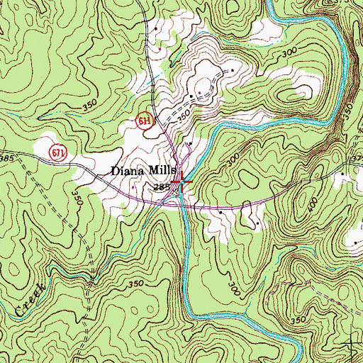 Topographic Map of Diana Mills, VA