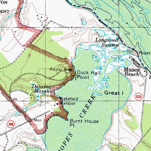 Topographic Map of Duck Hall Point, VA