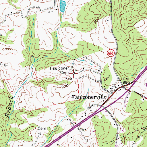Topographic Map of Faulconer Cemetery, VA
